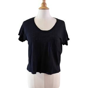 Lou & Grey Navy Linen Short Sleeve T-Shirt, Relaxed Fit, Cropped Fit, Size S